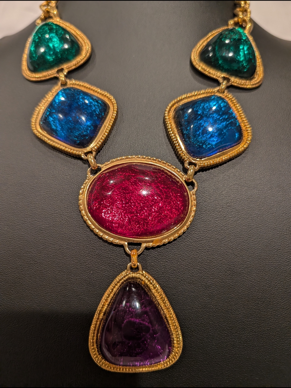 KJL For Avon Gold-Tone Necklace with Pink, Blue & Green Glass Stones - Picture 6 of 10